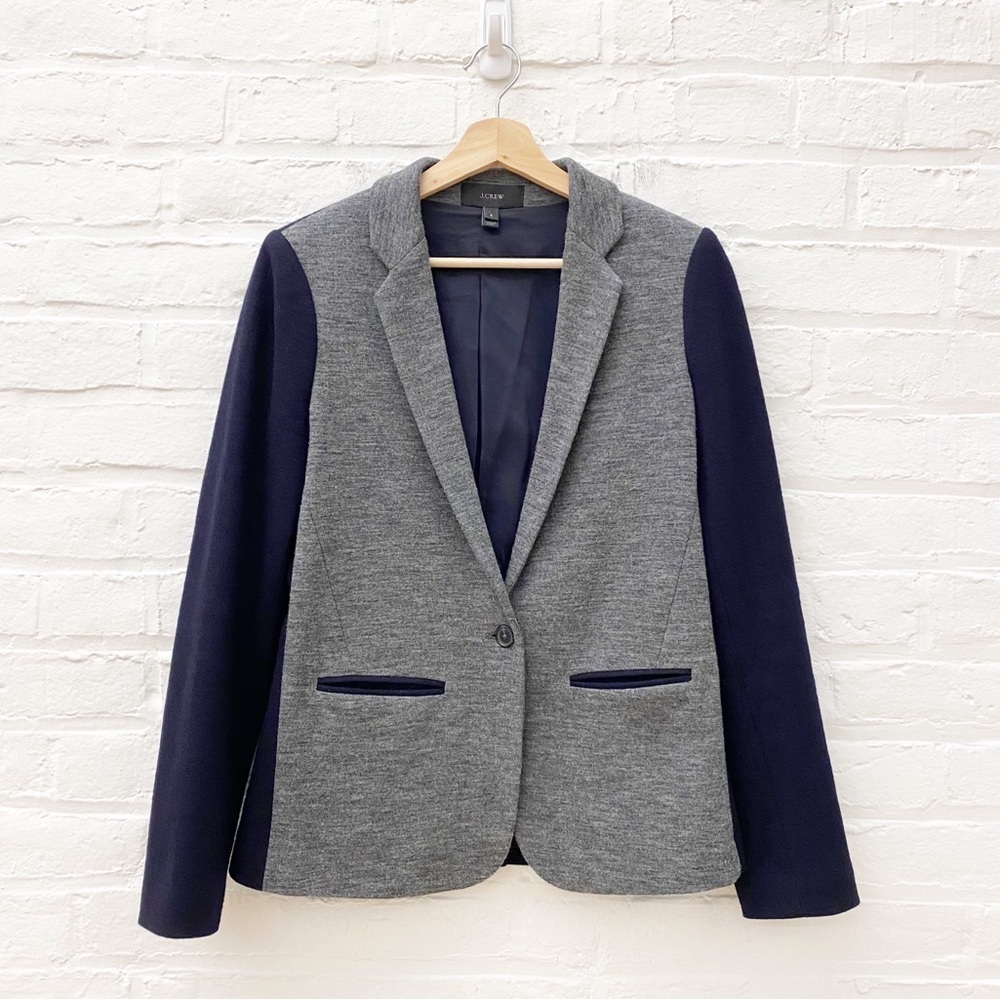 J. Crew || Color Block Blazer Jacket Wool Blend Gray Navy Blue 6
